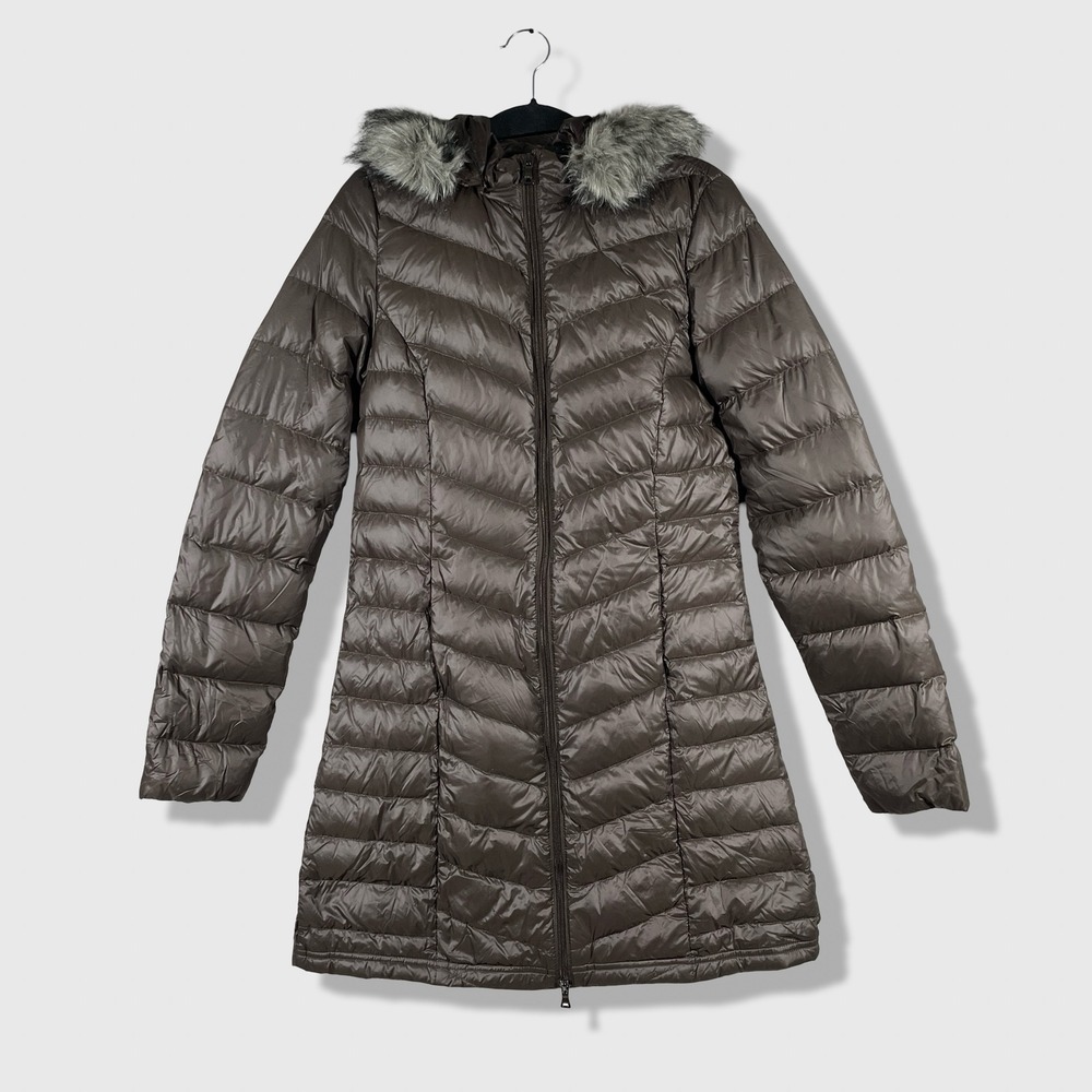 Big Chill Puffer Jacket Women S Brown Faux Fur Hood Lightweight Down Winter Coat
